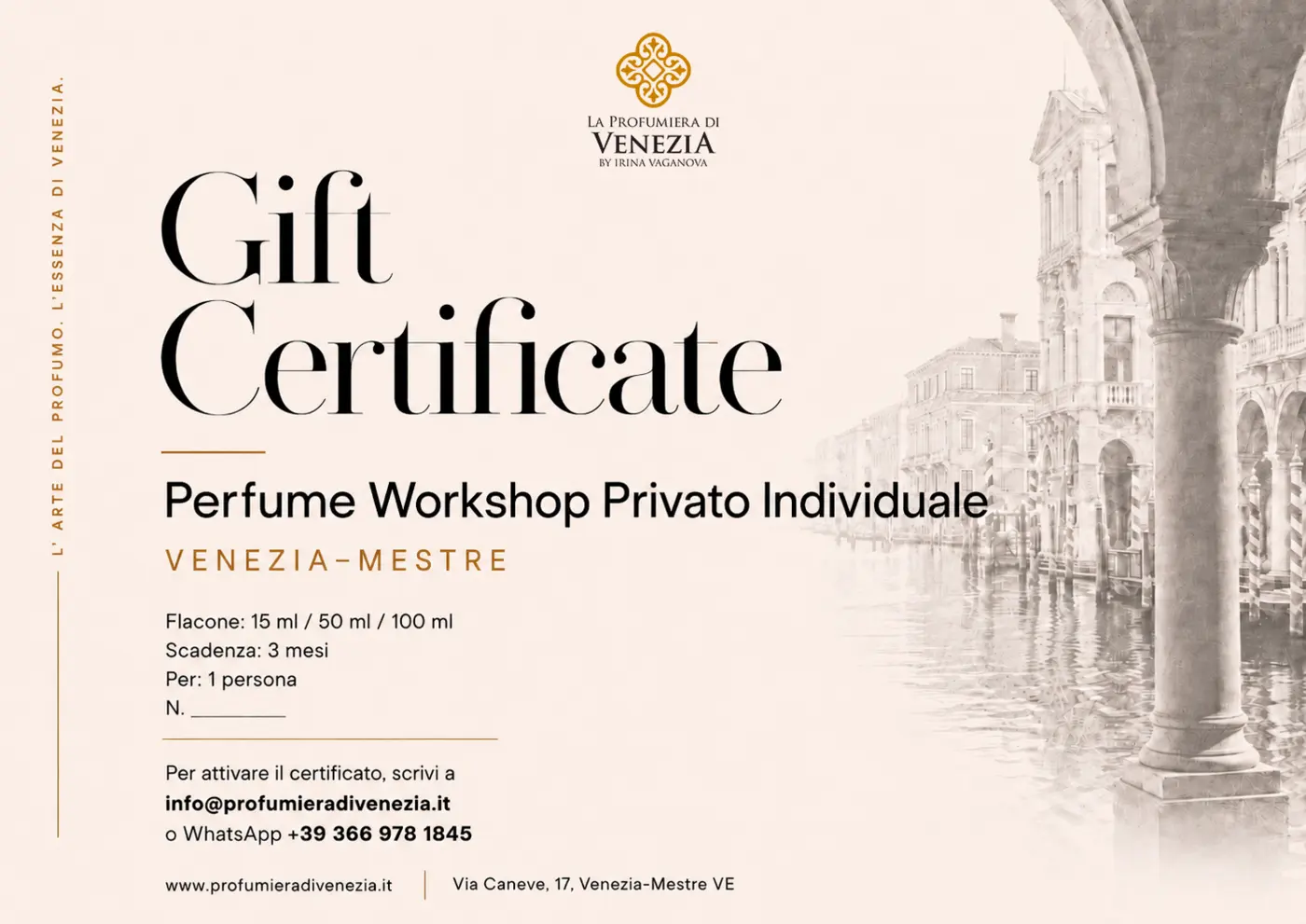 Esempio di buono regalo digitale per il Perfume Workshop